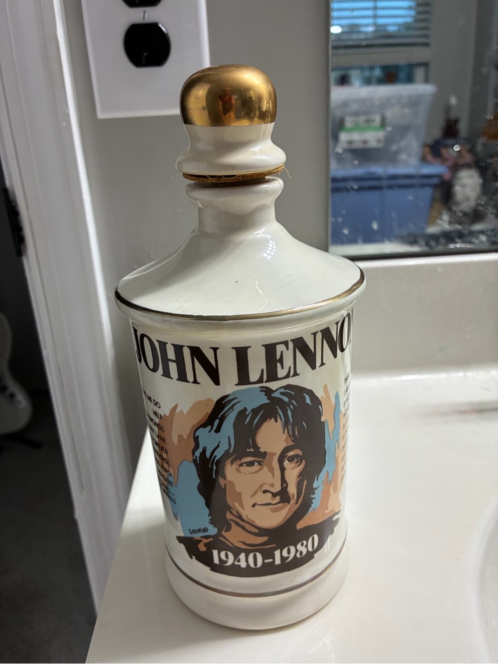 Rare 1981 John Lennon Memorial Whiskey Decanter.